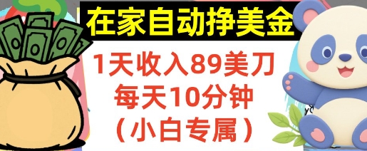 在家自动挣美金，1天收入89刀，每天10分钟，小白专属，长期的被动收入-飞哥项目网