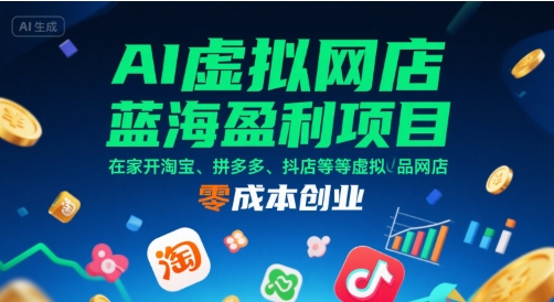 AI虚拟网店蓝海盈利项目，在家开淘宝、拼多多、抖店等虚拟品网店，零成本创业-飞哥项目网