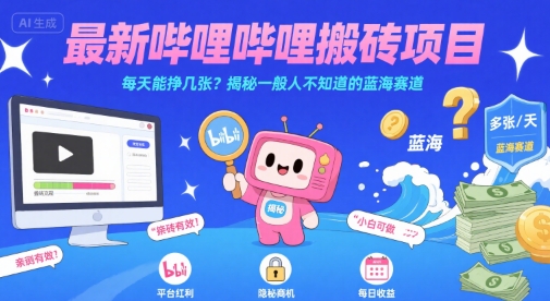 最新哔哩哔哩B站搬砖项目，每天能挣几张？揭秘一般人不知道的蓝海赛道-飞哥项目网