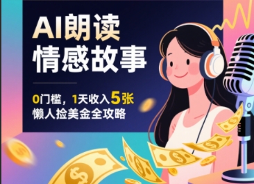 Ai朗读情感故事，0门槛，1天收入5张，每天10分钟，懒人捡美金全攻略-飞哥项目网