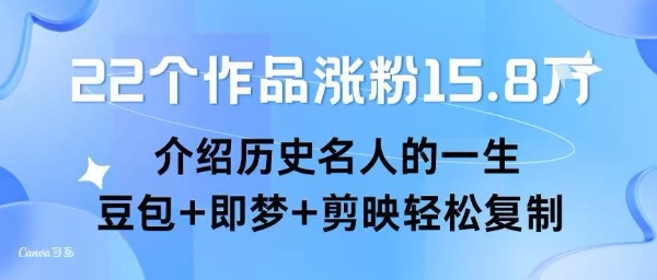 22个作品涨粉15.8W ，介绍历史名人的一生 ， 豆包+即梦+剪映轻松复制-飞哥项目网