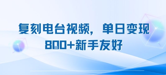 复刻电台视频，单日变现800+，新手友好，长期可做-飞哥项目网