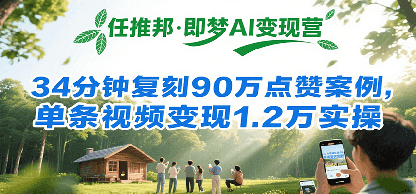 任推邦·即梦AI变现营，34分钟复刻90万点赞案例，单条视频变现1.2万实操-飞哥项目网