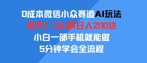 0成本微信小众赛道AI玩法，每天1-2小时日入2张，小白一部手机就能做，5分钟学会全流程-飞哥项目网