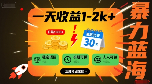 一天收益1-2k+ 稳定项目，暑期暴力蓝海项目，长期稳定，人人可做-飞哥项目网