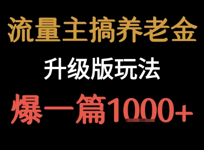 流量主之养老金升级版玩法 爆一篇收益1000+-飞哥项目网