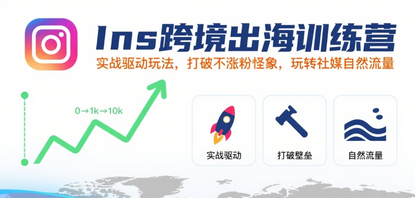 Ins跨境出海训练营，实战驱动玩法，打破不涨粉怪象，玩转社媒自然流量-飞哥项目网