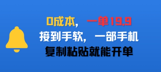 0成本，一单19.9，接到手软，一部手机，复制粘贴就能开单-飞哥项目网