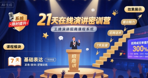21天在线演讲密训营，王牌演讲招商课程系统-飞哥项目网