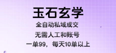 玉石玄学全自动私域成交，一单99每天十单以上，无需人工和矩阵账号，蓝海项目直接干-飞哥项目网