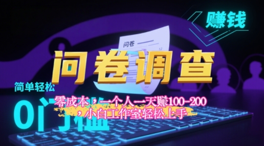 2025《问卷调查》最新工作室技术解密：一个人在家也可以闷声发大财，小白一天2张+，可矩阵放大-飞哥项目网