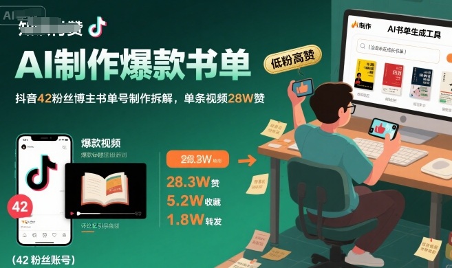 AI制作爆款书单，抖音42粉丝博主书单号制作拆解，单条视频28W赞-飞哥项目网