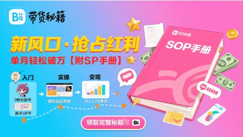 B站哔哩哔哩带货秘籍，新风口，抢占红利，单月轻松破万【附SOP手册】-飞哥项目网