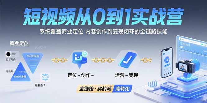 短视频从0到1的实战营：系统覆盖商业定位,内容创作到变现闭环的全链路技能-飞哥项目网