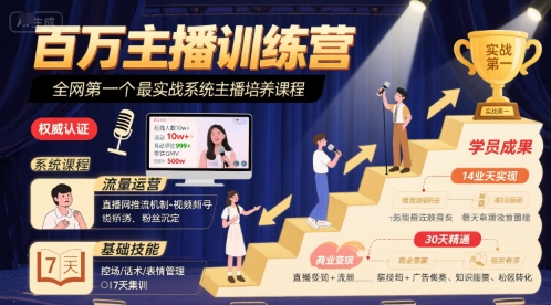 百万主播训练营，全网第一个最实战系统主播培养课程-飞哥项目网