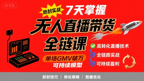 无人直播带货全链防封实战课，7天掌握高转化直播技术，实现单场GMV破万可持续模型-飞哥项目网
