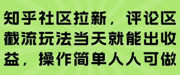 知乎社区拉新，评论区截流玩法当天就能出收益，操作简单人人可做-飞哥项目网