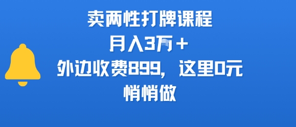 卖两性打牌课程，月入3W+外边收费899的课程，长期可做-飞哥项目网