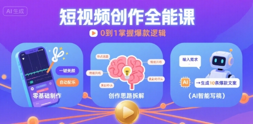 短视频创作课，短视频制作、创作思路、Ai写爆款文案-飞哥项目网